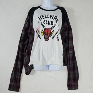Custom Reworked Stranger Things Hellfire Club Flannel Shirt Medium Oversize